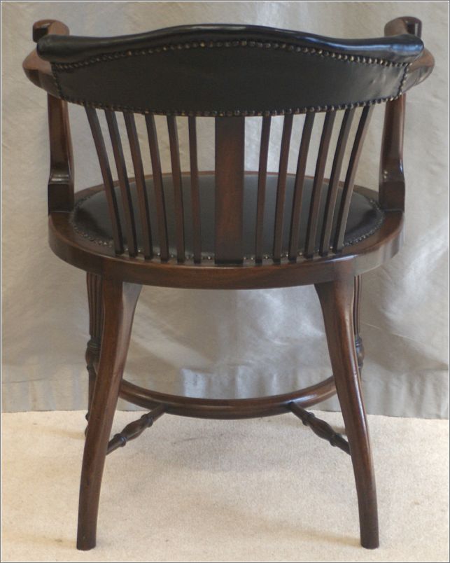 9060 Antique Victorian Mahogany & Leather Desk Chair Rear View